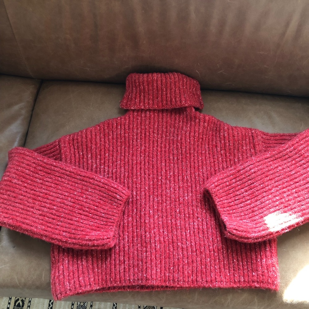 Goddess cropped ribbed turtleneck sweater cozy knit bohemian layer fall winter - Picture 2 of 8
